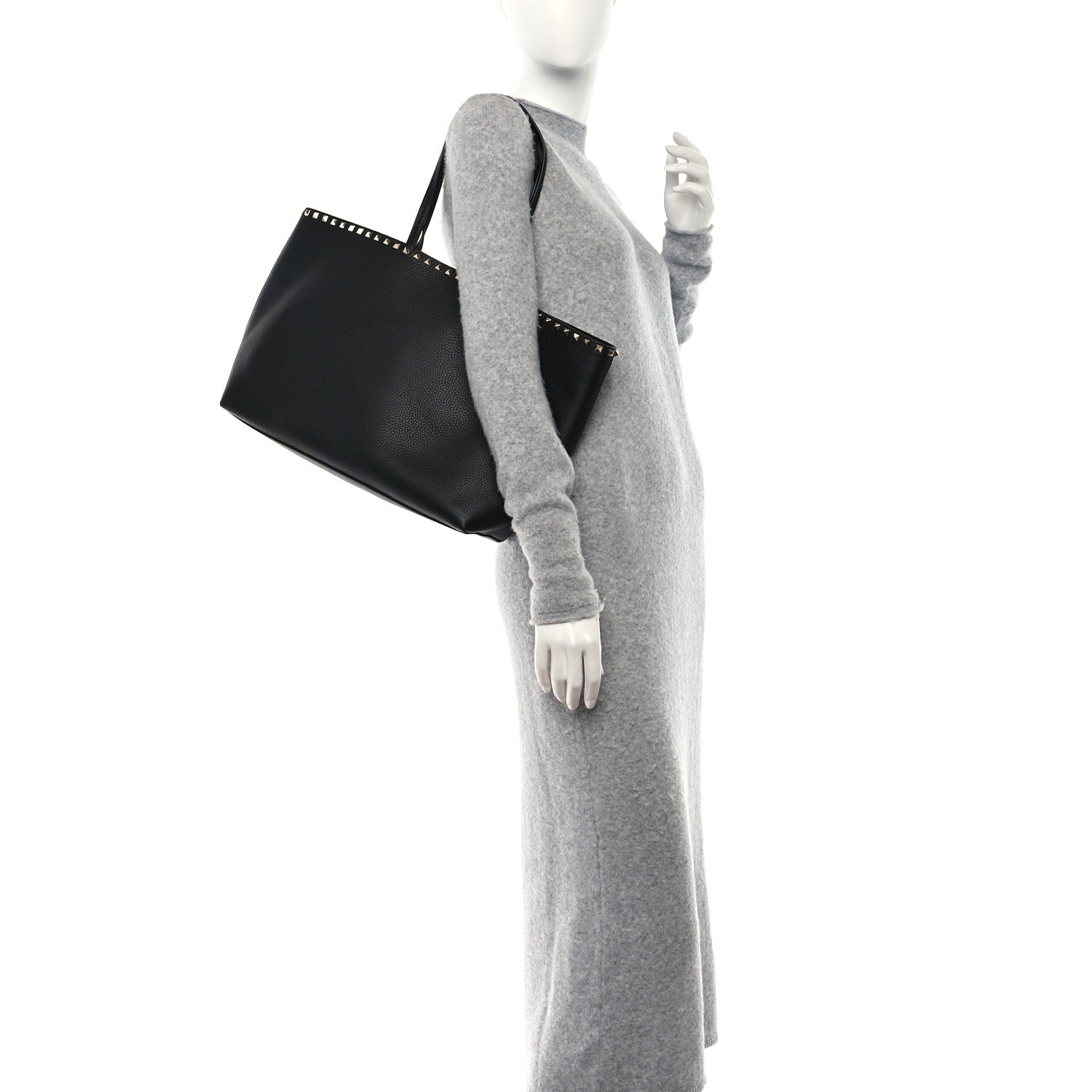 Valentino Garavani Grained Calfskin Rockstud Shoulder Tote Black 2 of 8