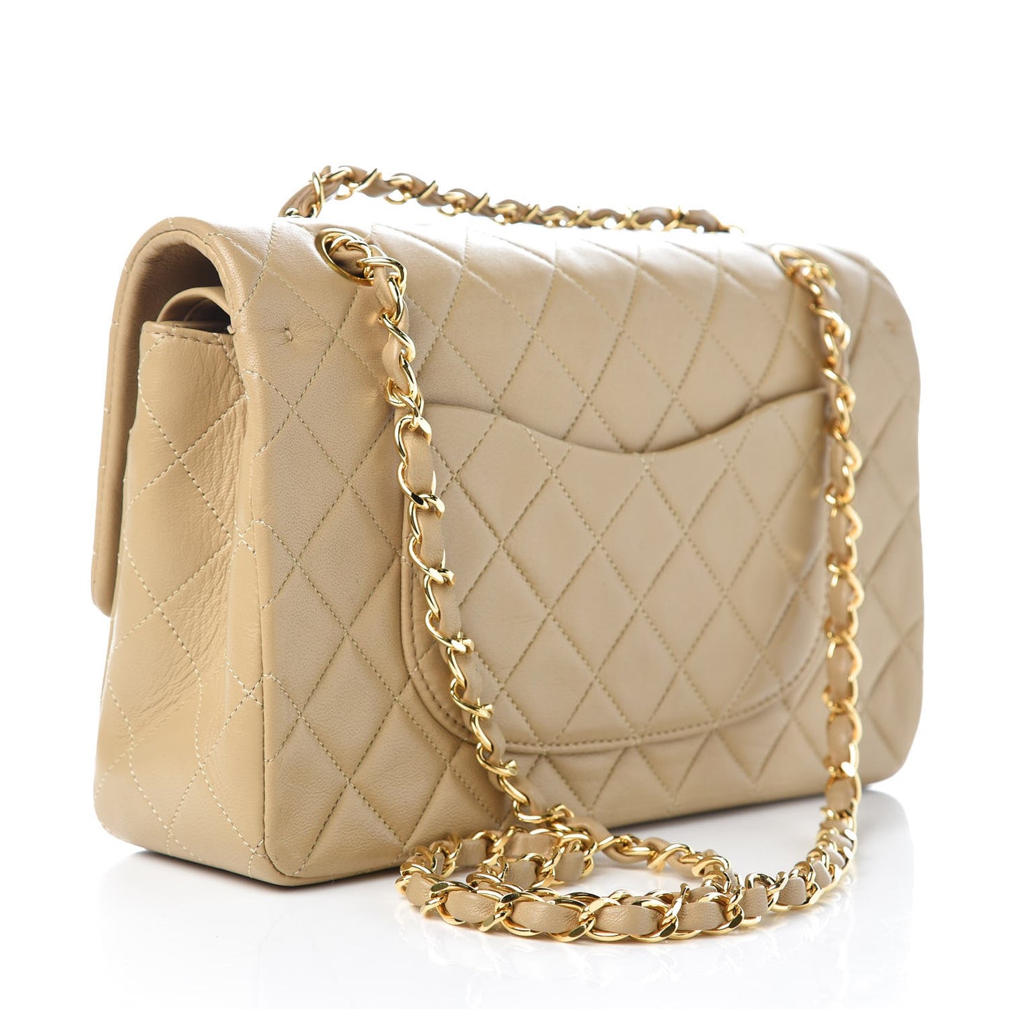 Lambskin Quilted Medium Double Flap Beige
