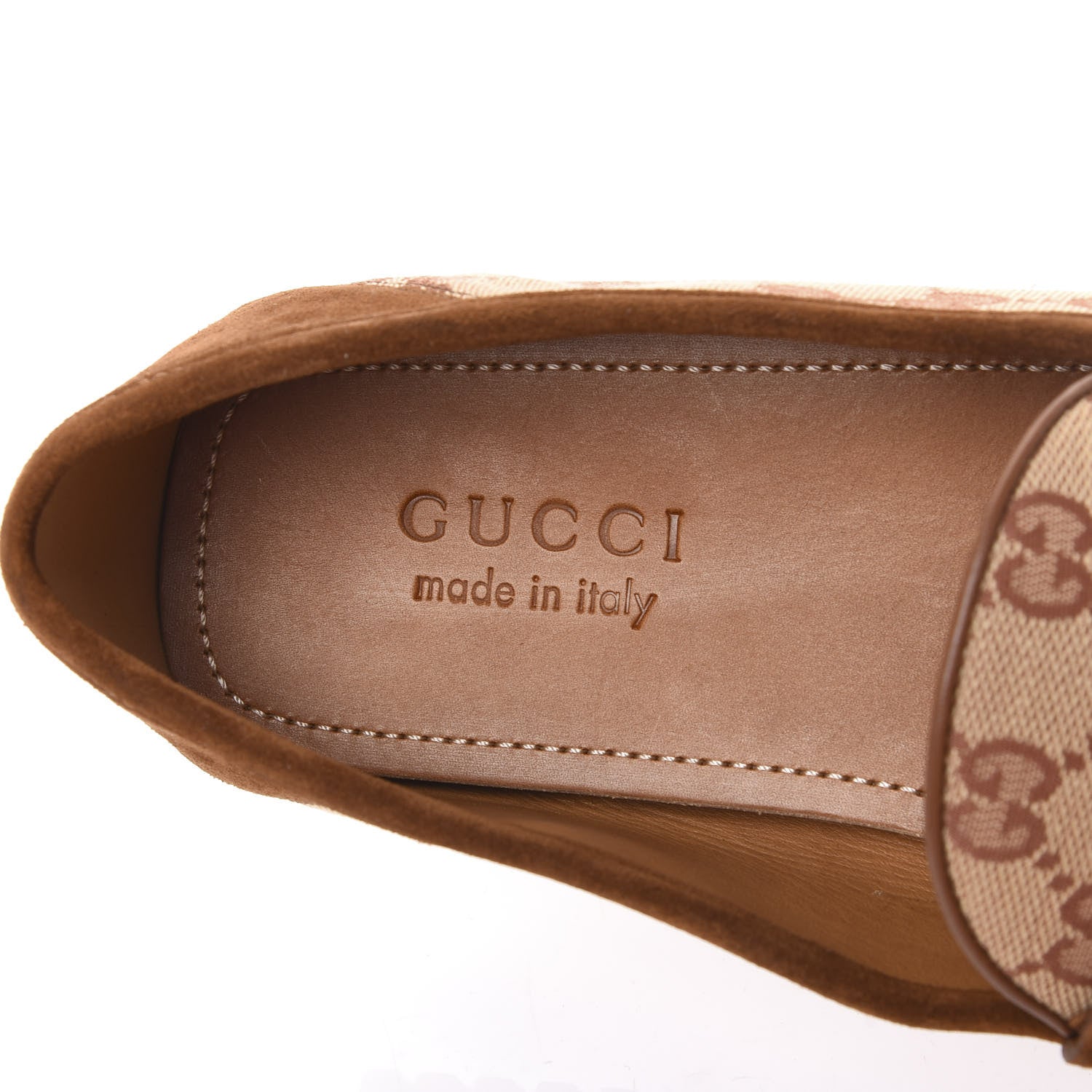 Gucci GG Monogram Suede Mens Driver Loafers 8 Beige Ruggine Cuir 7 of 9