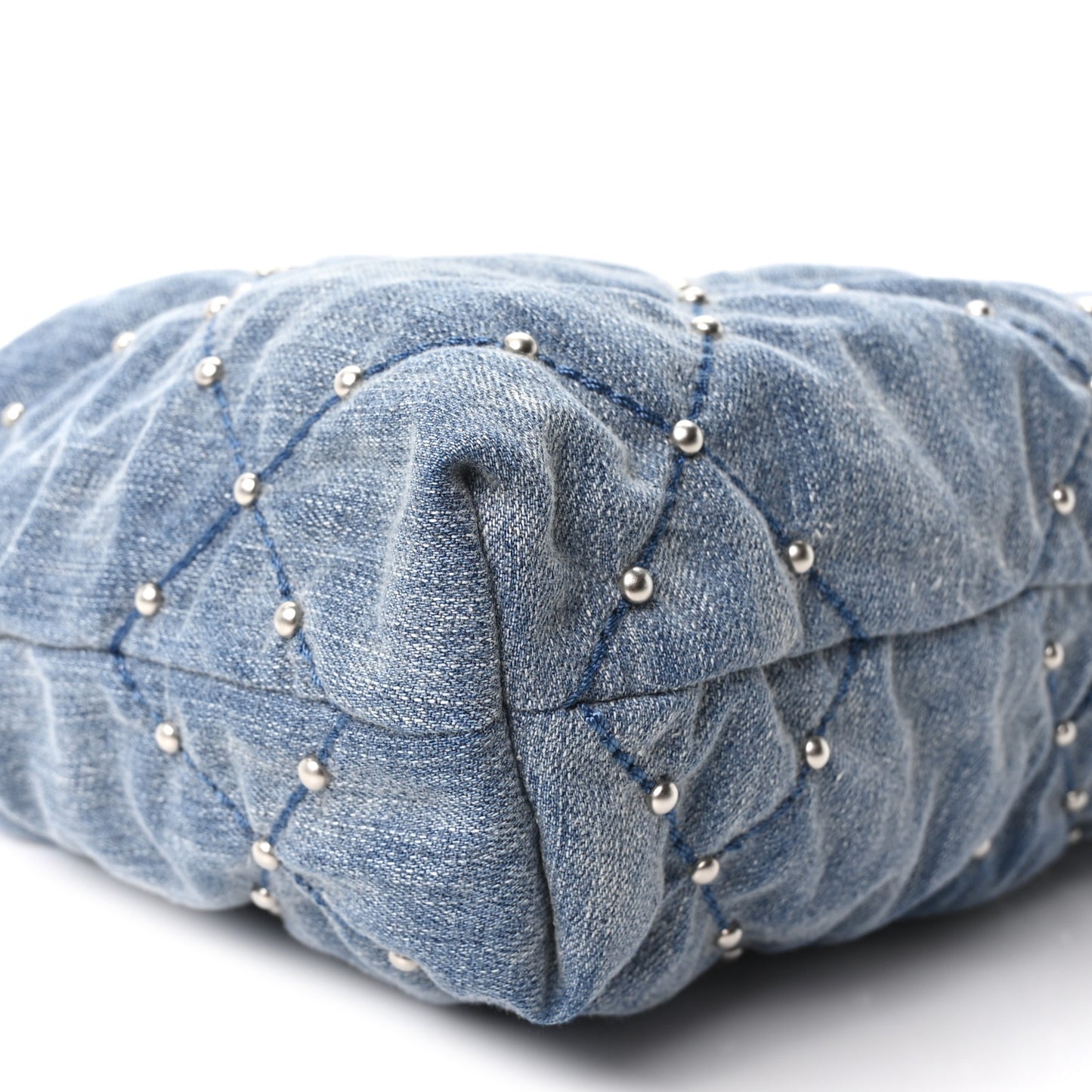 Washed Denim Quilted Studded Small Chanel 22 Blue