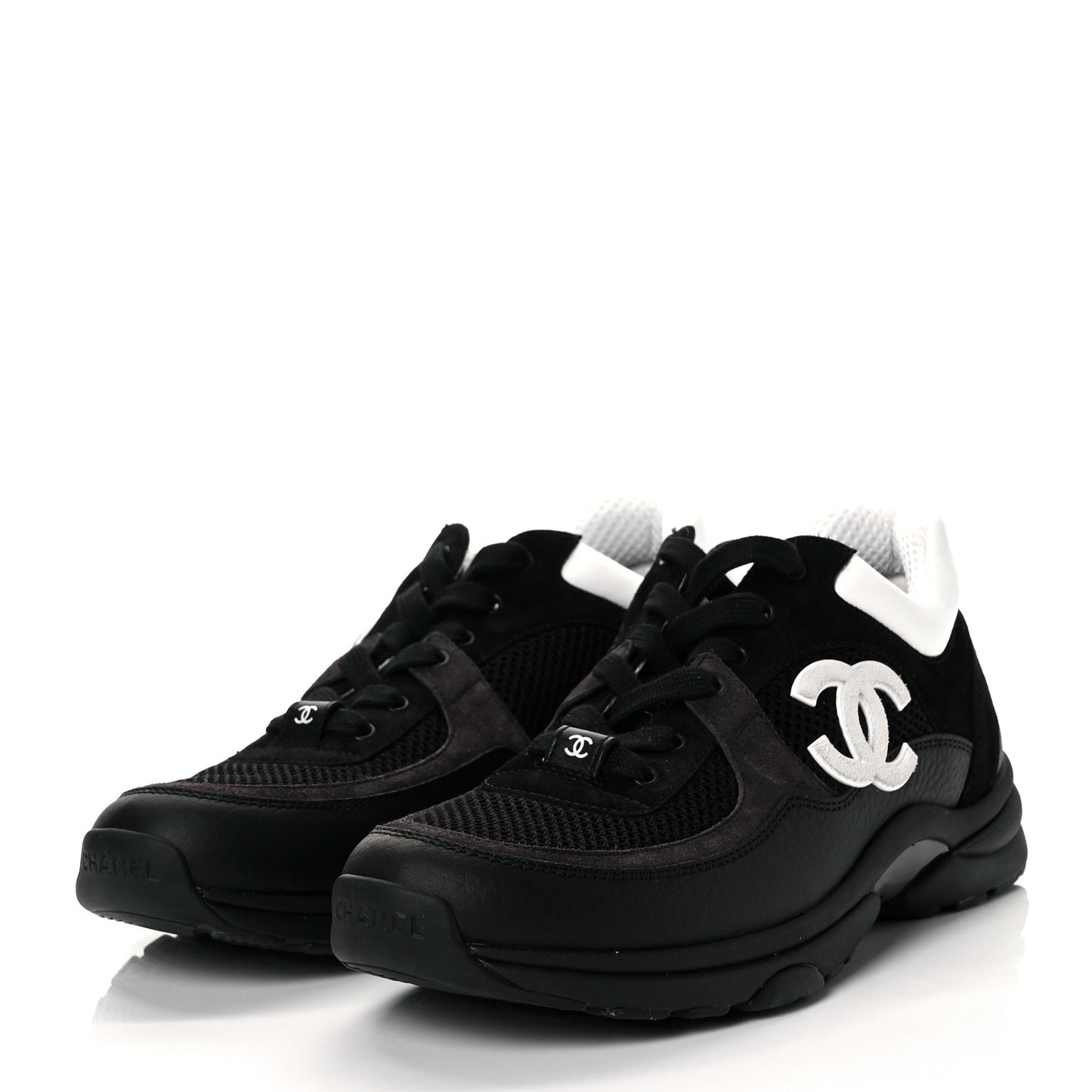 Mesh Suede Grained Calfskin Womens CC Sneakers 40 Black White