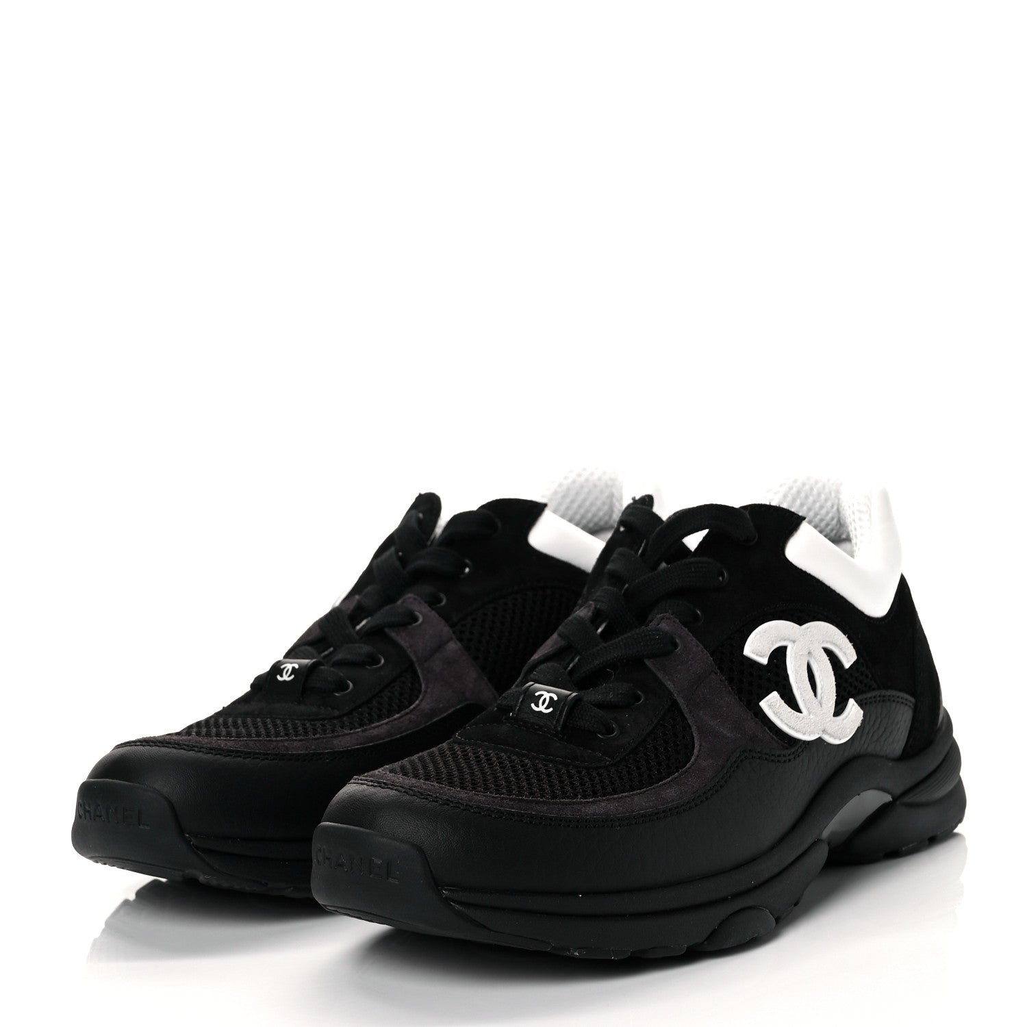 Chanel Mesh Suede Grained Calfskin Womens CC Sneakers 40 Black White 3 of 8