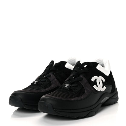 Chanel Mesh Suede Grained Calfskin Womens CC Sneakers 40 Black White 3 of 8