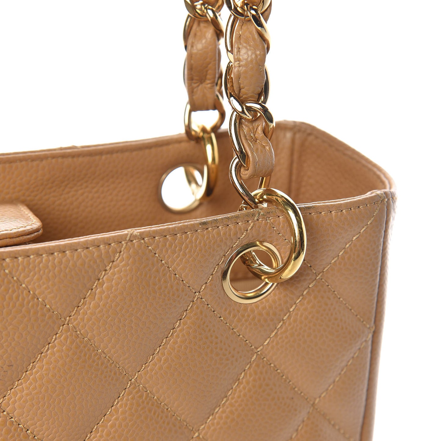Caviar Quilted Petit Shopping Tote PST Dark Beige