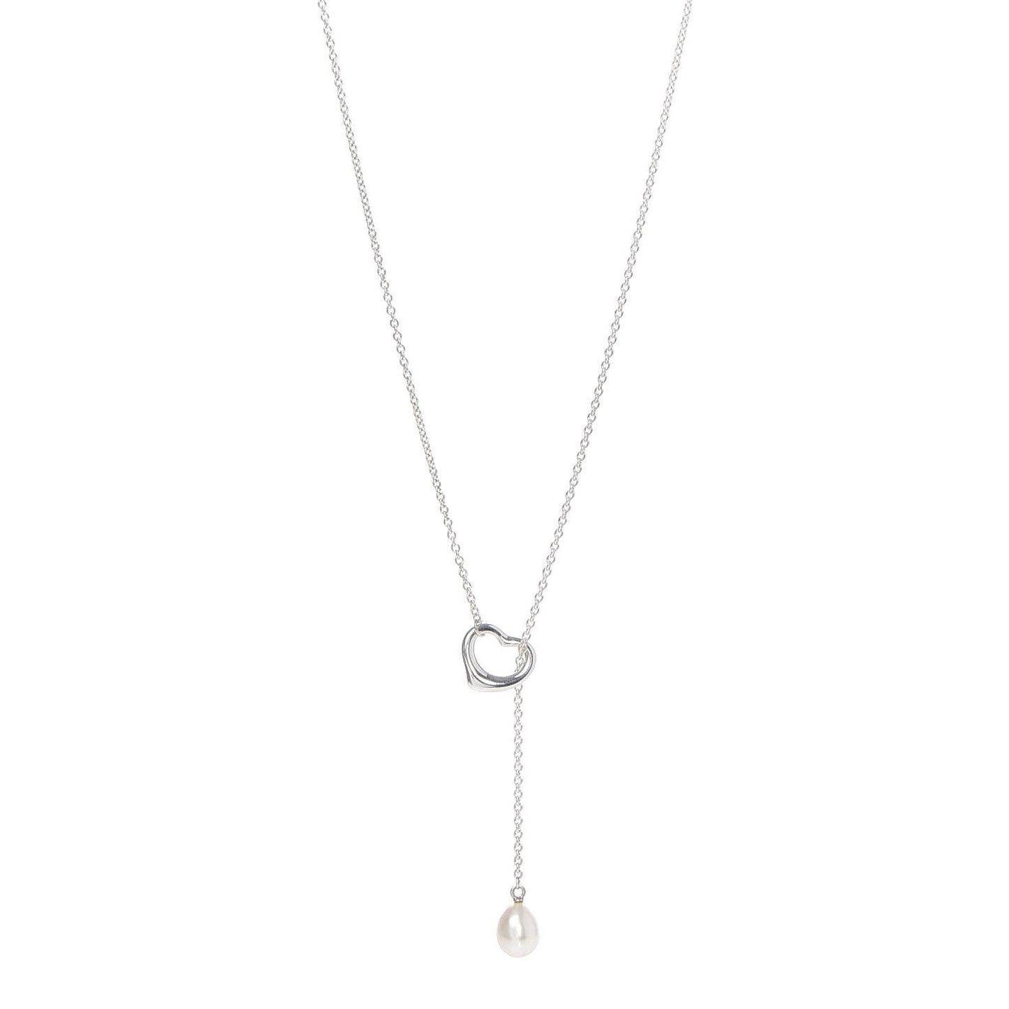 Sterling Silver Pearl 9-9.5mm Elsa Peretti Open Heart Lariat Necklace