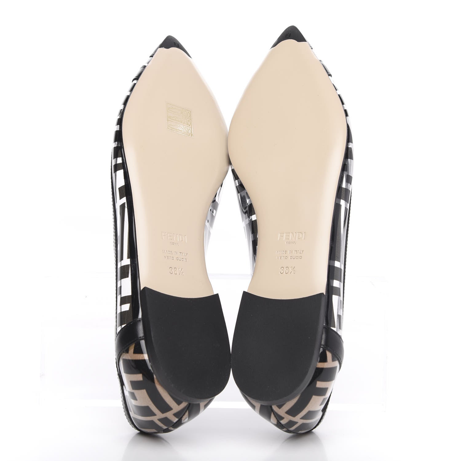 Fendi PVC Calfskin FF Colibri Ballerina Flats 38.5 Black 5 of 9
