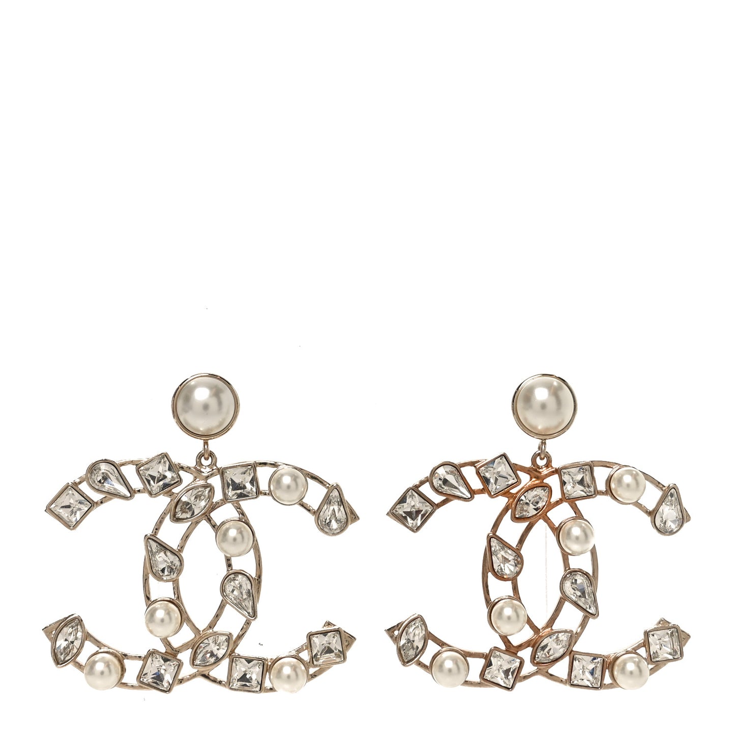 Metal Glass Pearl CC Crystal Snowfall CC Drop Earrings Light Gold