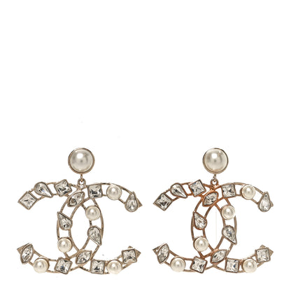 Chanel Metal Glass Pearl CC Crystal Snowfall CC Drop Earrings Light Gold 1 of 4