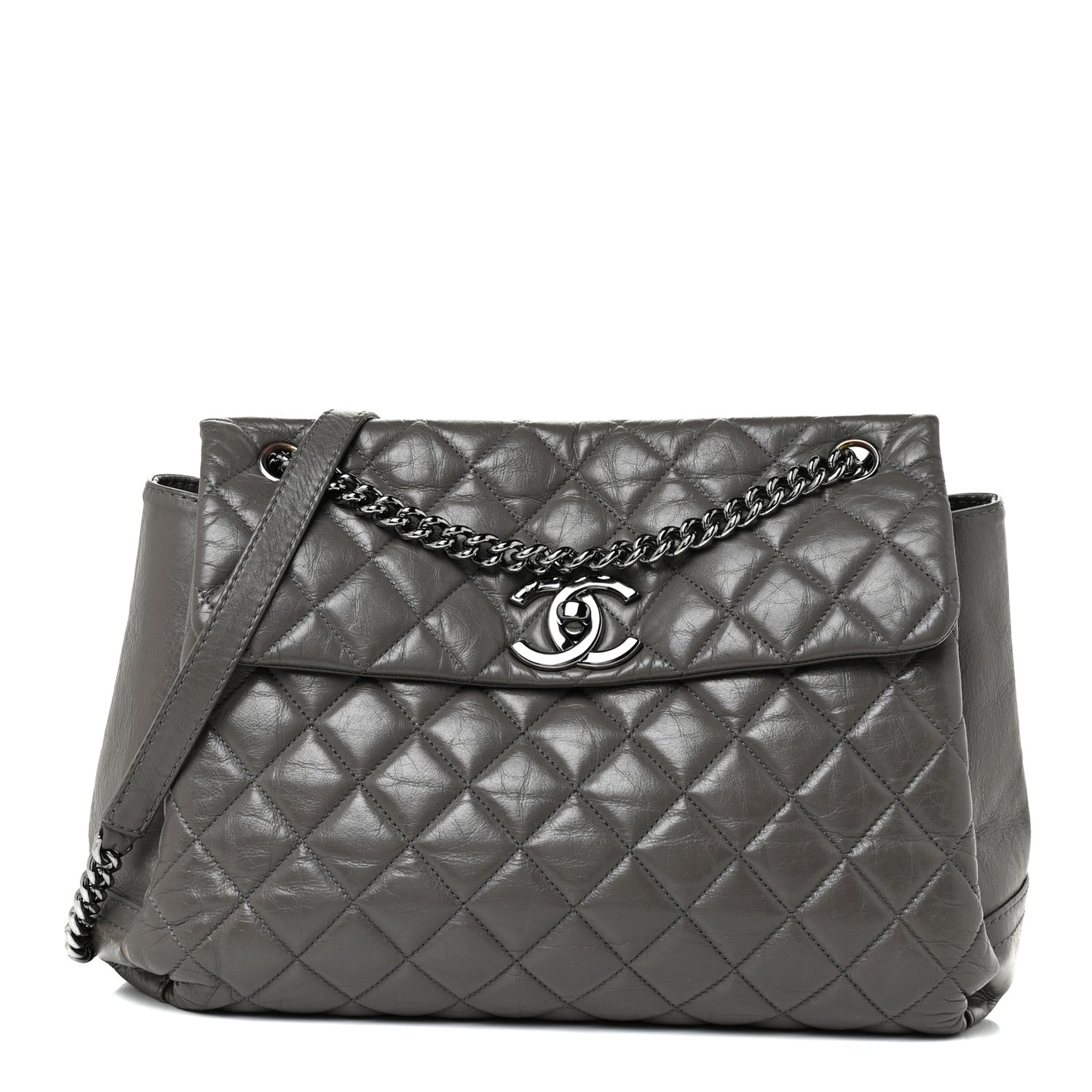 Aged Calfskin Medium Lady Pearly Flap Grey