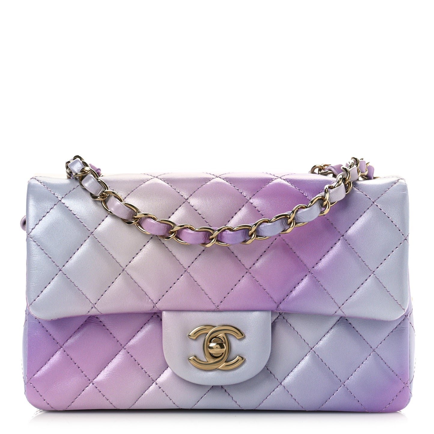 Calfskin Quilted Mini Cloudy Tie Dye Rectangular Flap Purple Blue Pink