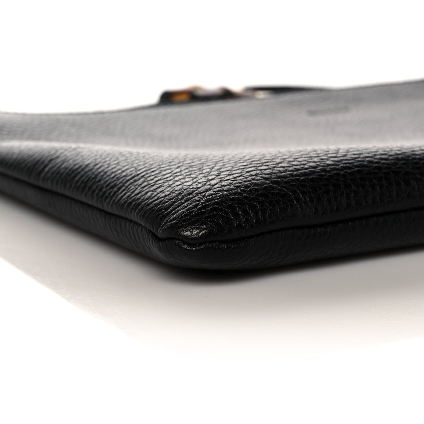 Pebbled Calfskin Large Bamboo Clutch Black