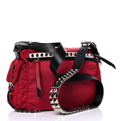 Prada Nylon New Vela Studded Messenger Cherry 3 of 18