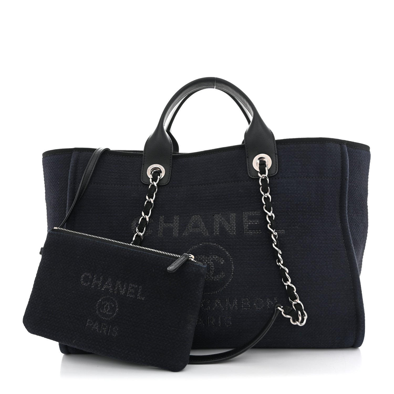 Chanel Mixed Fibers Calfskin Medium Deauville Tote Navy Blue 3 of 13