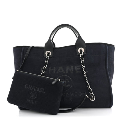 Chanel Mixed Fibers Calfskin Medium Deauville Tote Navy Blue 3 of 13