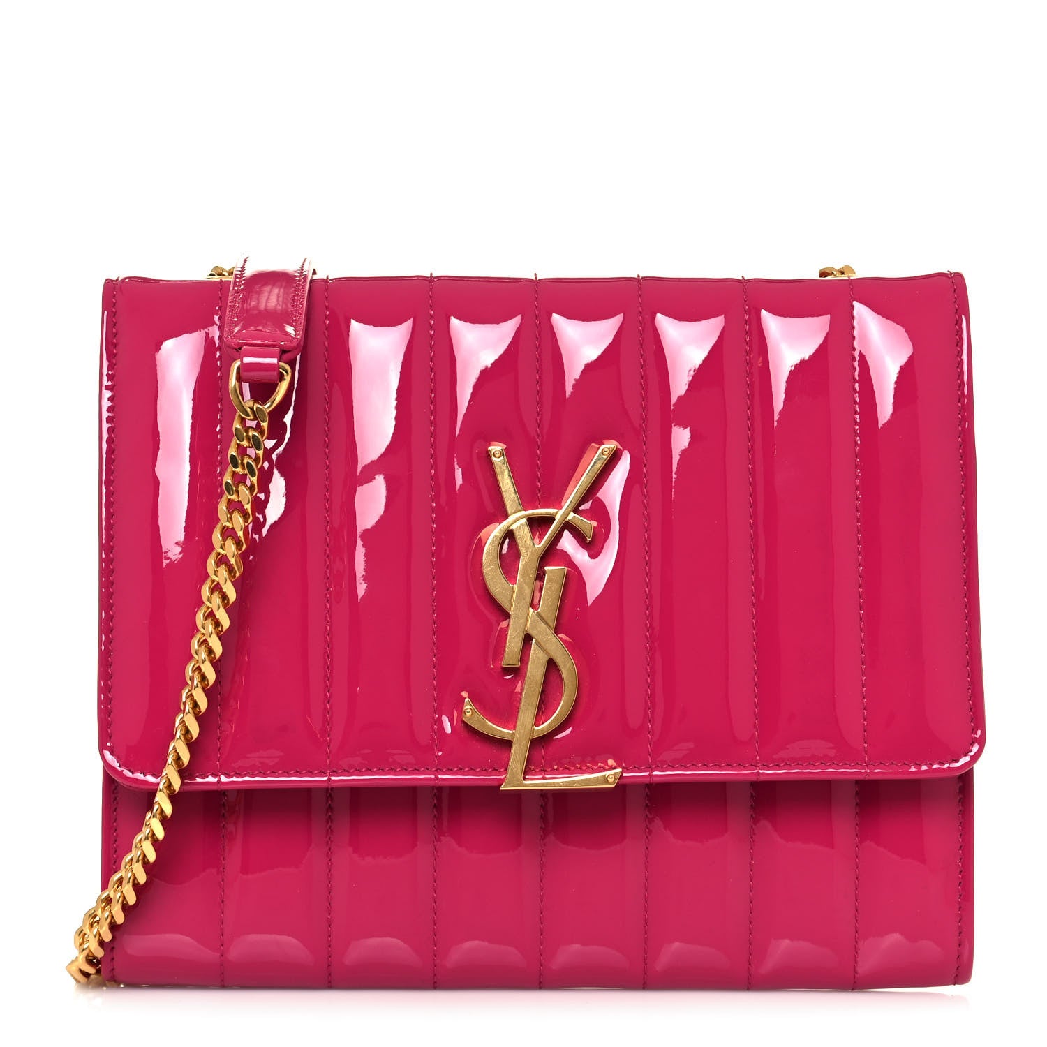 Saint Laurent Patent Matelasse Monogram Small Vicky Chain Bag Bubblegum 1 of 12