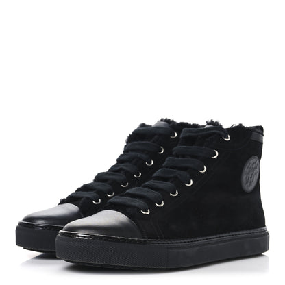 Hermes Suede Shearling Womens Jimmy High Top Sneakers 38 Black 4 of 9