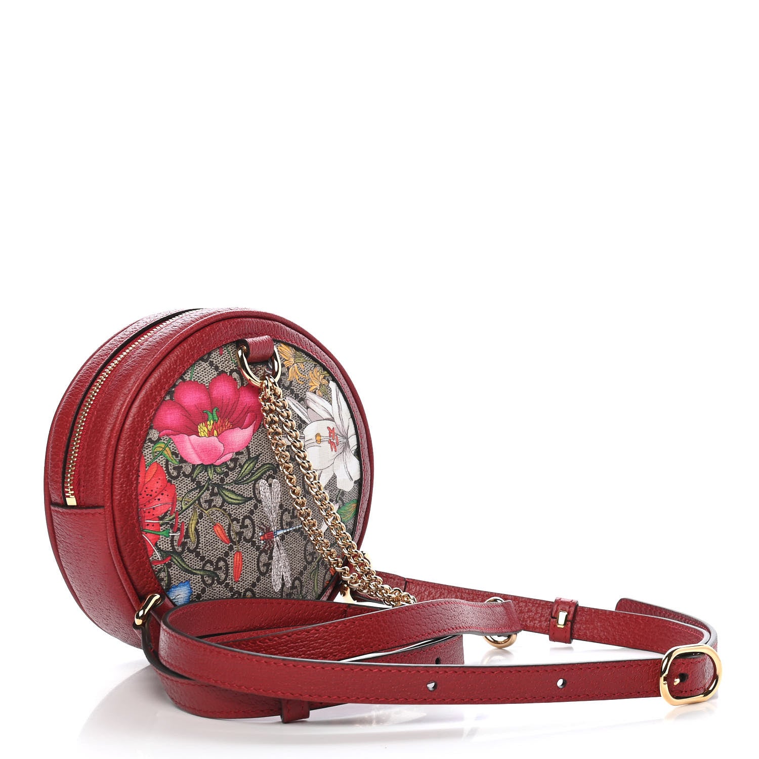 Gucci GG Supreme Monogram Web Flora Mini Ophidia Round Backpack Red 3 of 8