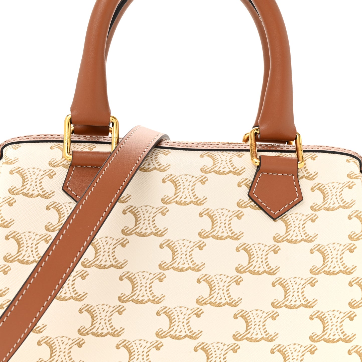 Triomphe Canvas Calfskin Small Boston Bag White