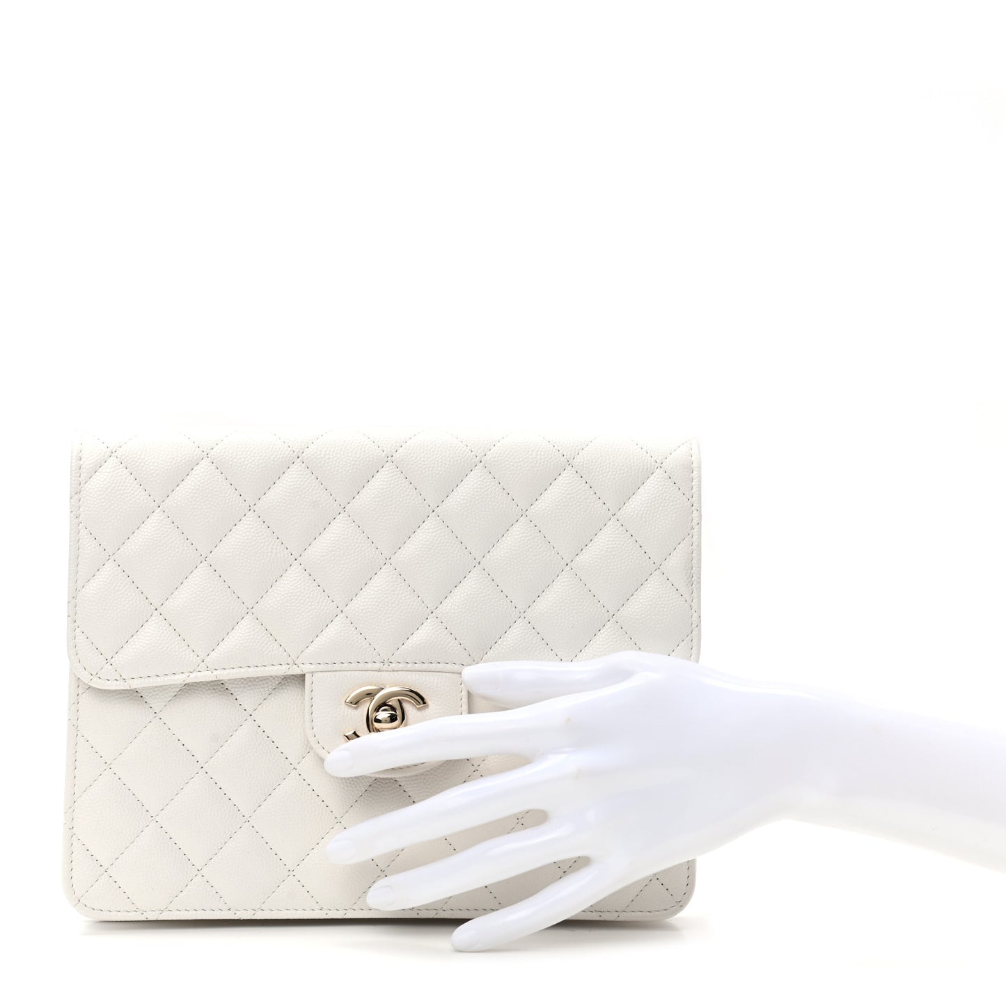 Caviar Quilted Square Flap Clutch White