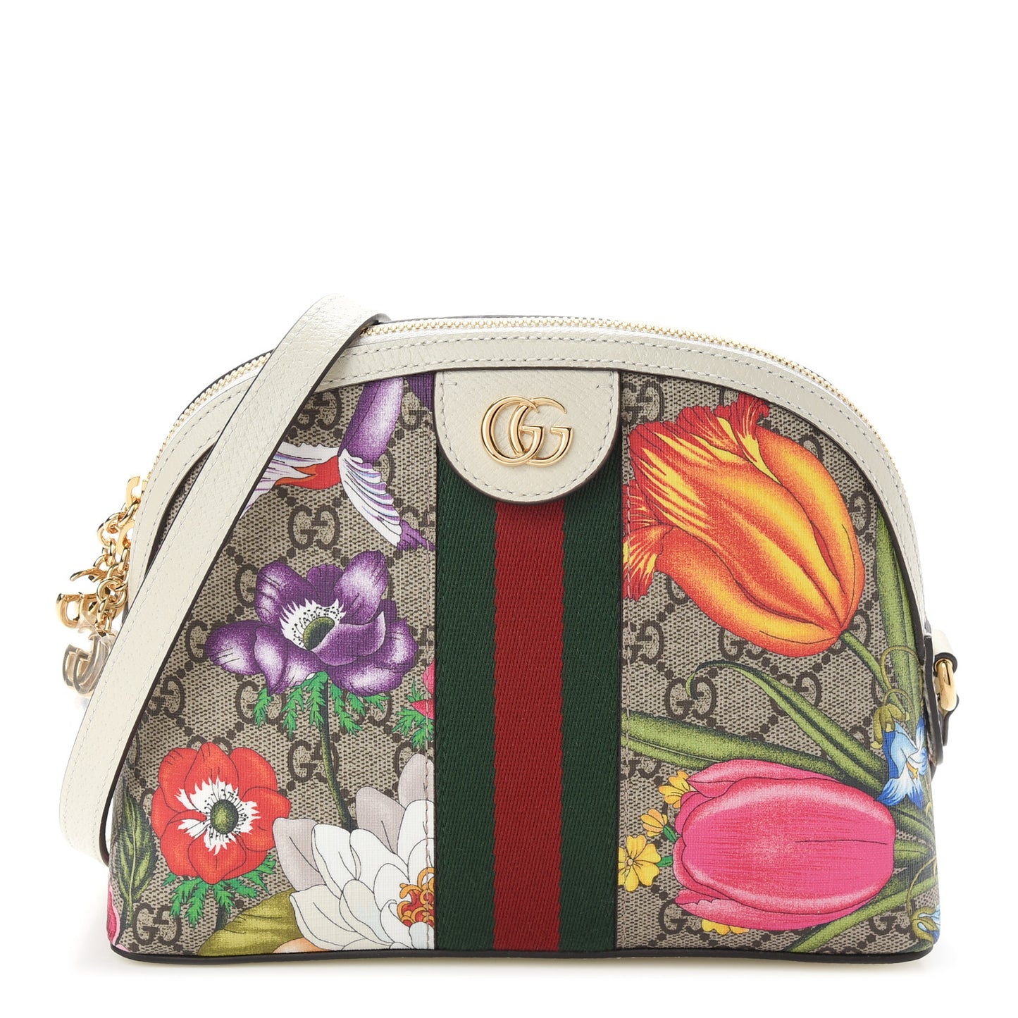 GG Supreme Monogram Flora Web GG Small Ophidia Dome Shoulder Bag White