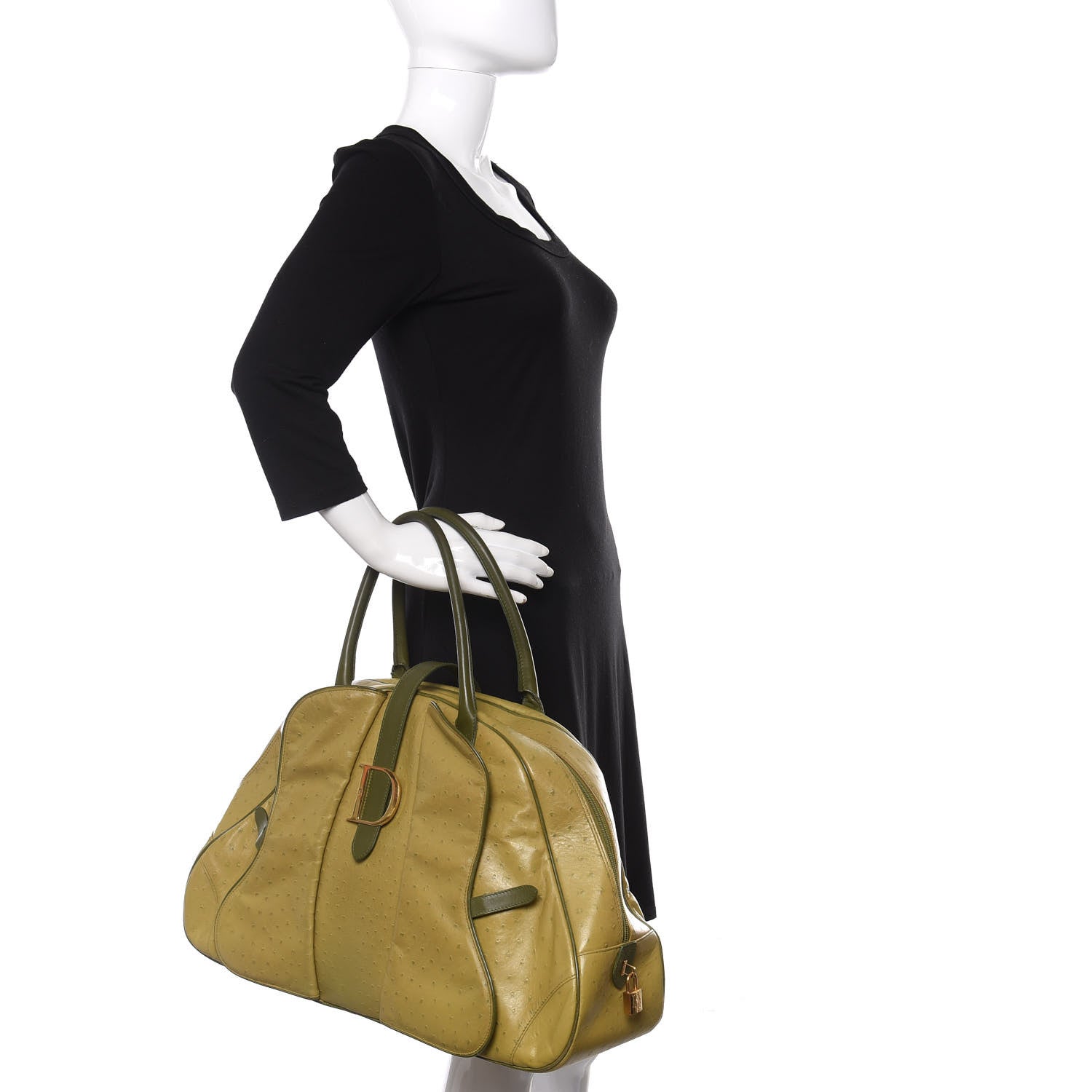 Christian Dior Ostrich Saddle Bowler Green 2 of 13