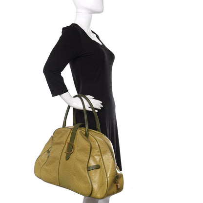 Christian Dior Ostrich Saddle Bowler Green 2 of 13