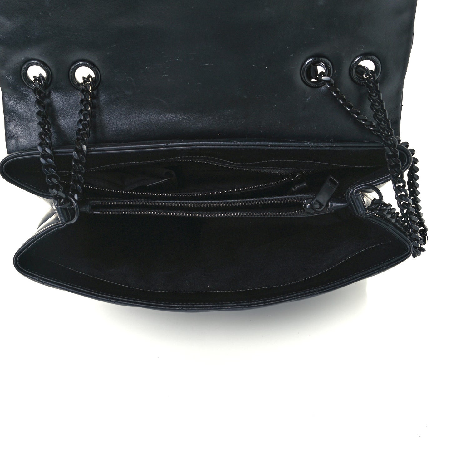 Calfskin Y Quilted Monogram Medium Loulou Chain Satchel Black