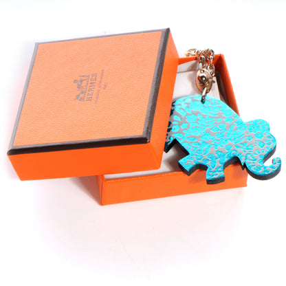 Hermes Leather Lucky Haati Elephant Key Chain Turquoise 5 of 5