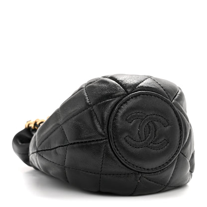 Chanel Shiny Lambskin Quilted Mini Drawstring CC Bucket Bag Black 4 of 11