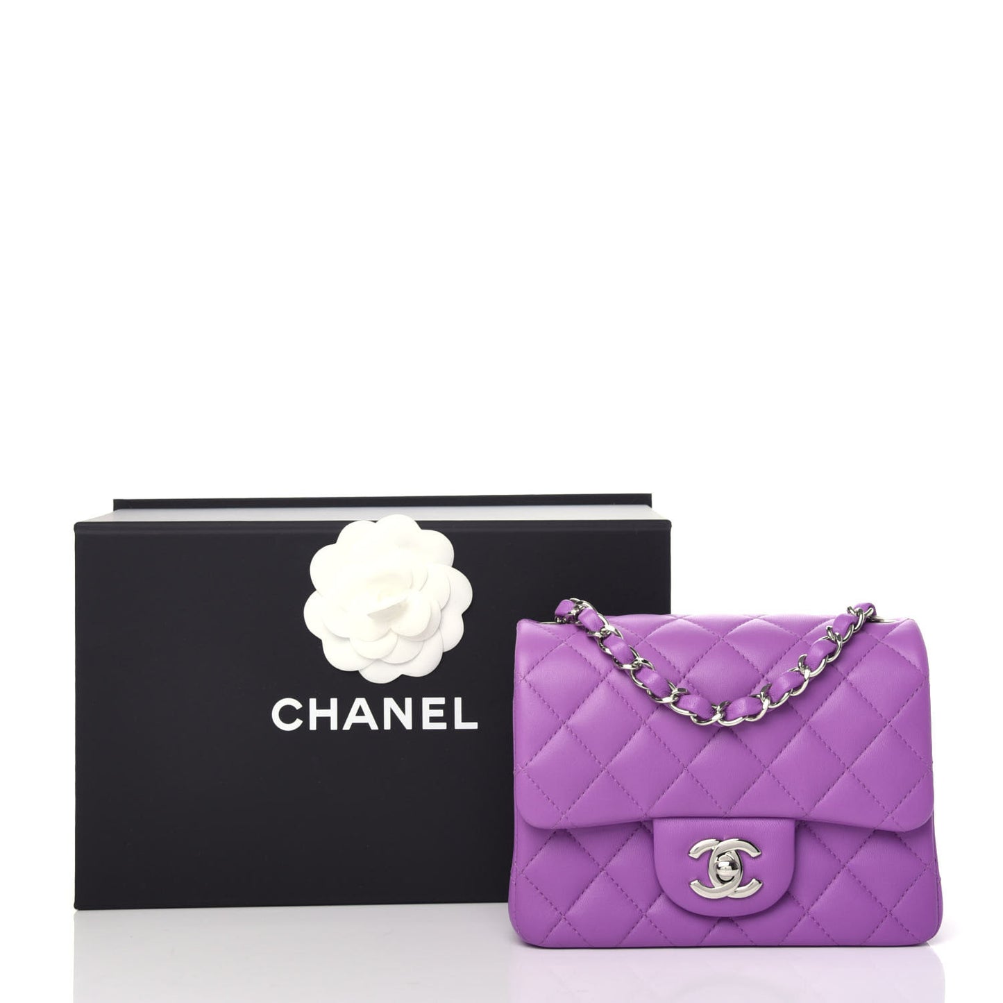 Lambskin Quilted Mini Square Flap Purple