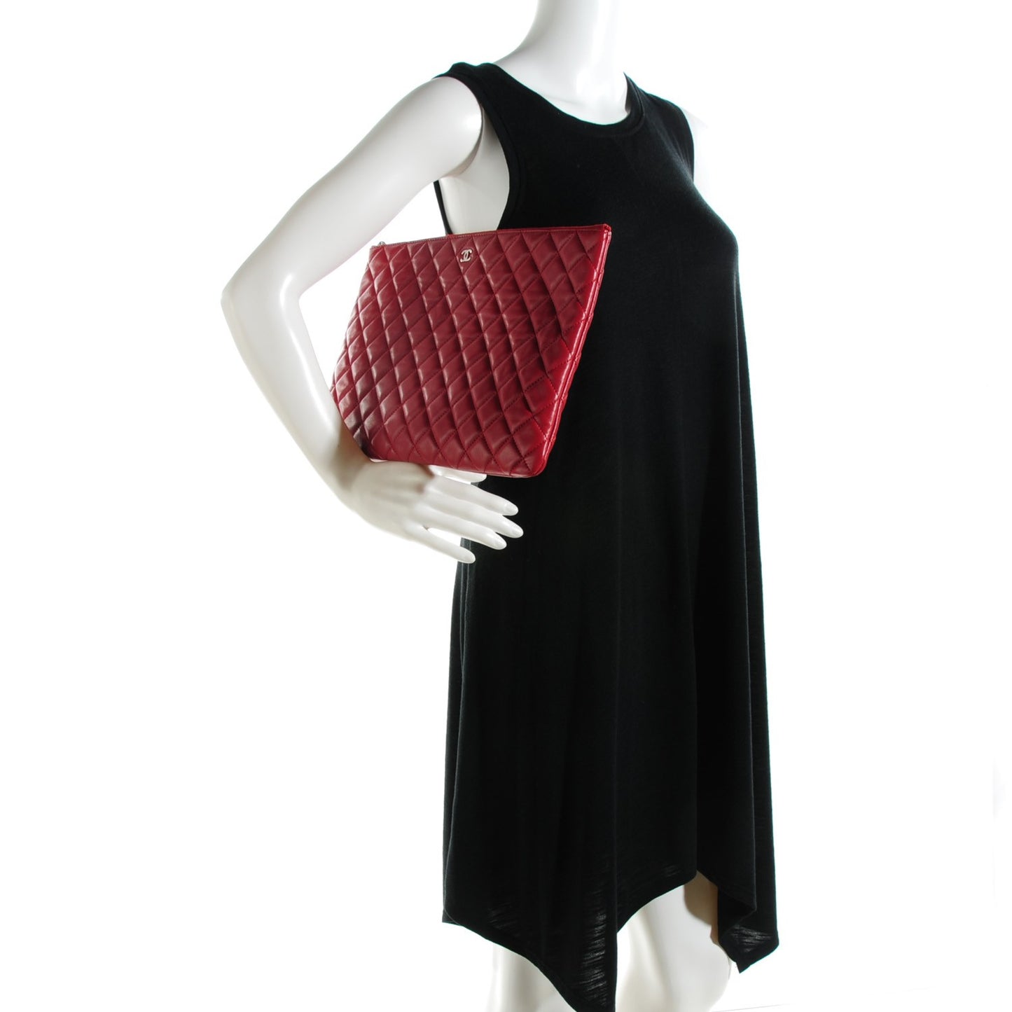 Lambskin Quilted Large Cosmetic Case Red