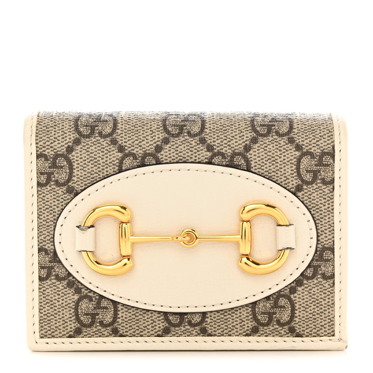 Gucci GG Supreme Monogram Azalea Calfskin Horsebit 1955 Card Case Wallet Beige Ebony Mystic White 1 of 9