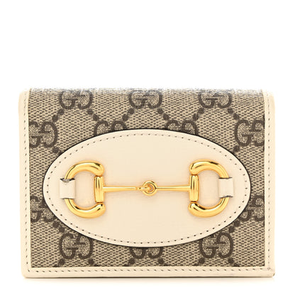 Gucci GG Supreme Monogram Azalea Calfskin Horsebit 1955 Card Case Wallet Beige Ebony Mystic White 1 of 9