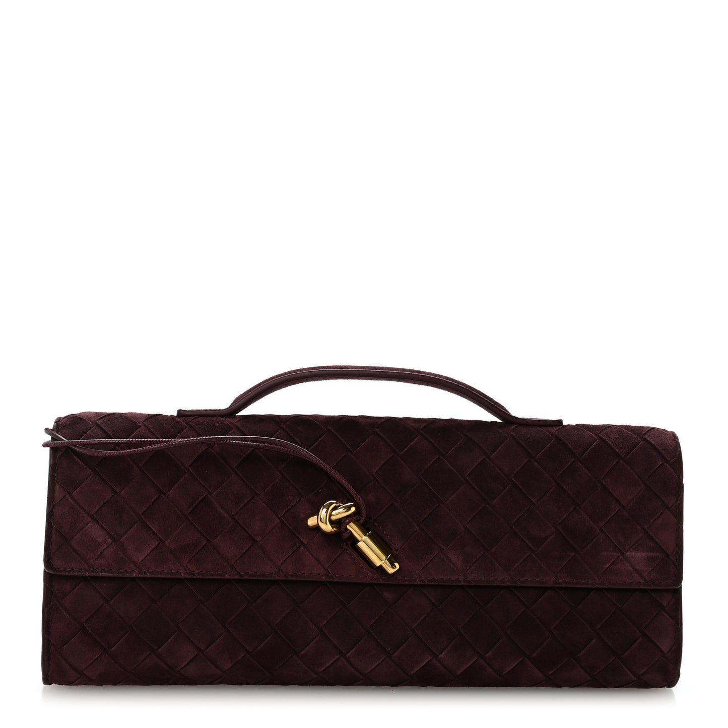 Suede Intrecciato Long Andiamo Top Handle Deep Mahogany