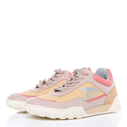 Chanel Wool Nylon Lambskin Suede Calfskin Womens Logo Sneakers 38.5 Beige Pink 3 of 8
