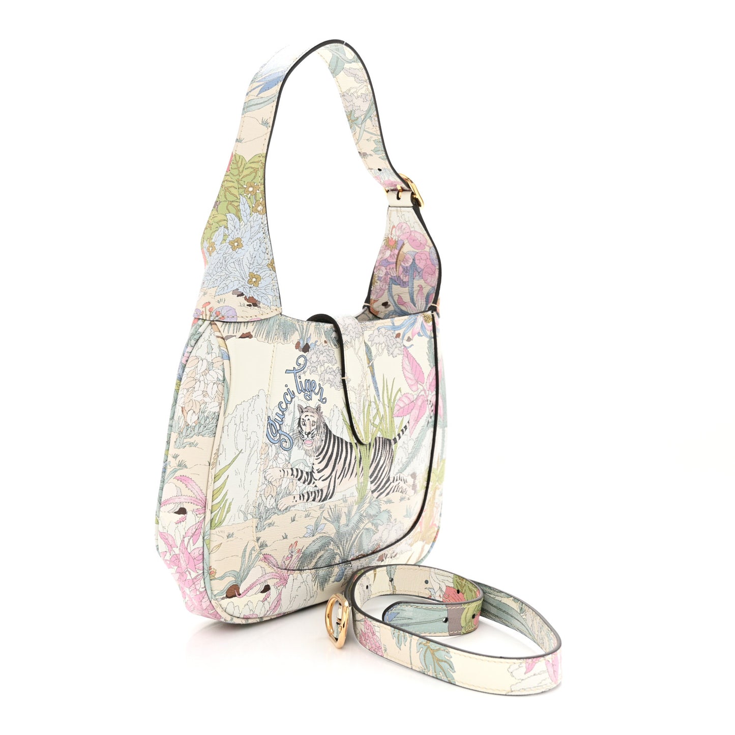 New Shangai Calfskin Tiger Savanah Small Jackie 1961 Hobo Chalky White Multicolor