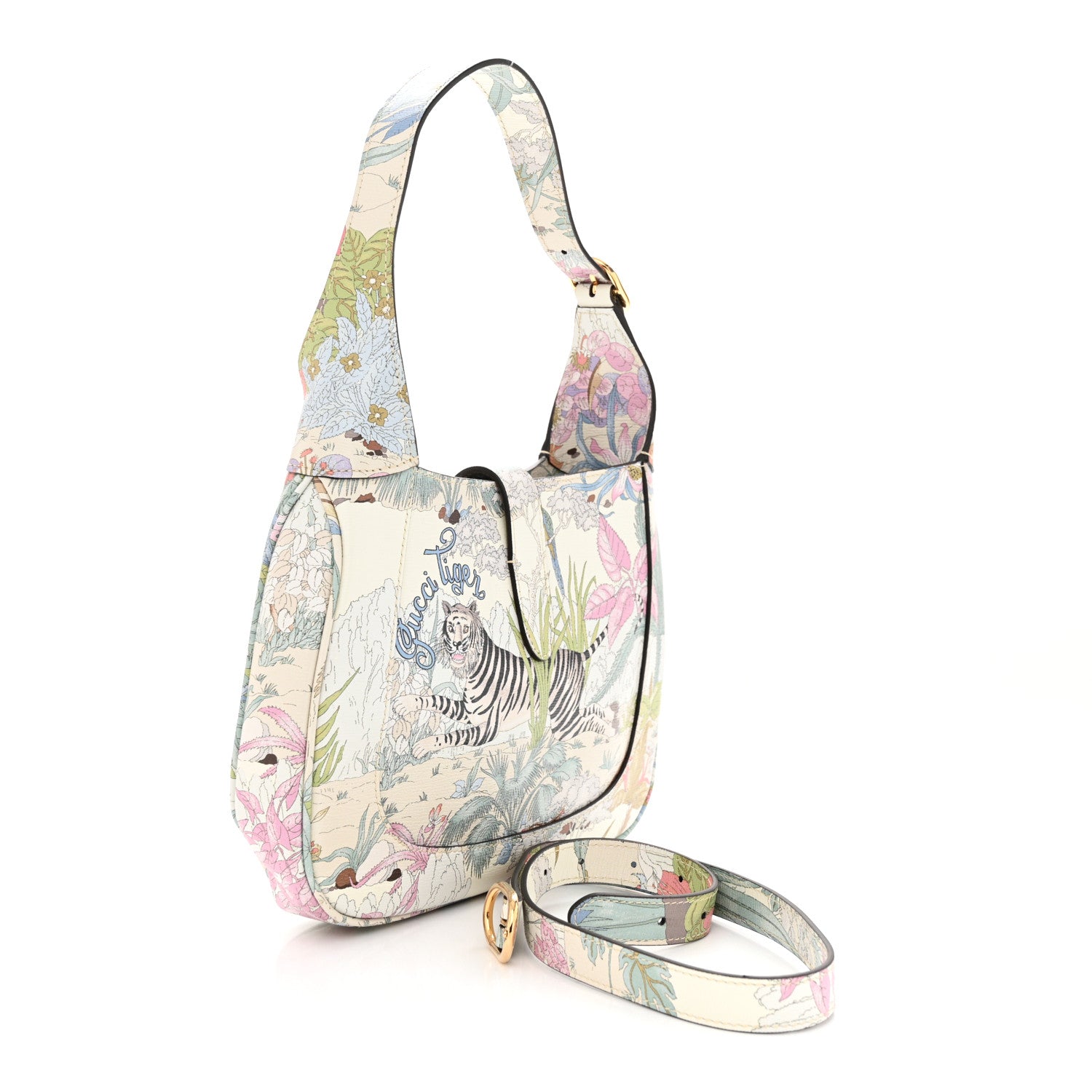 Gucci New Shangai Calfskin Tiger Savanah Small Jackie 1961 Hobo Chalky White Multicolor 3 of 14