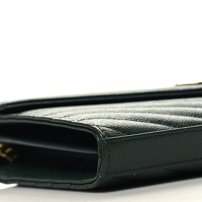 Saint Laurent Grain De Poudre Matelasse Chevron Monogram Chain Wallet Dark Green 9 of 10