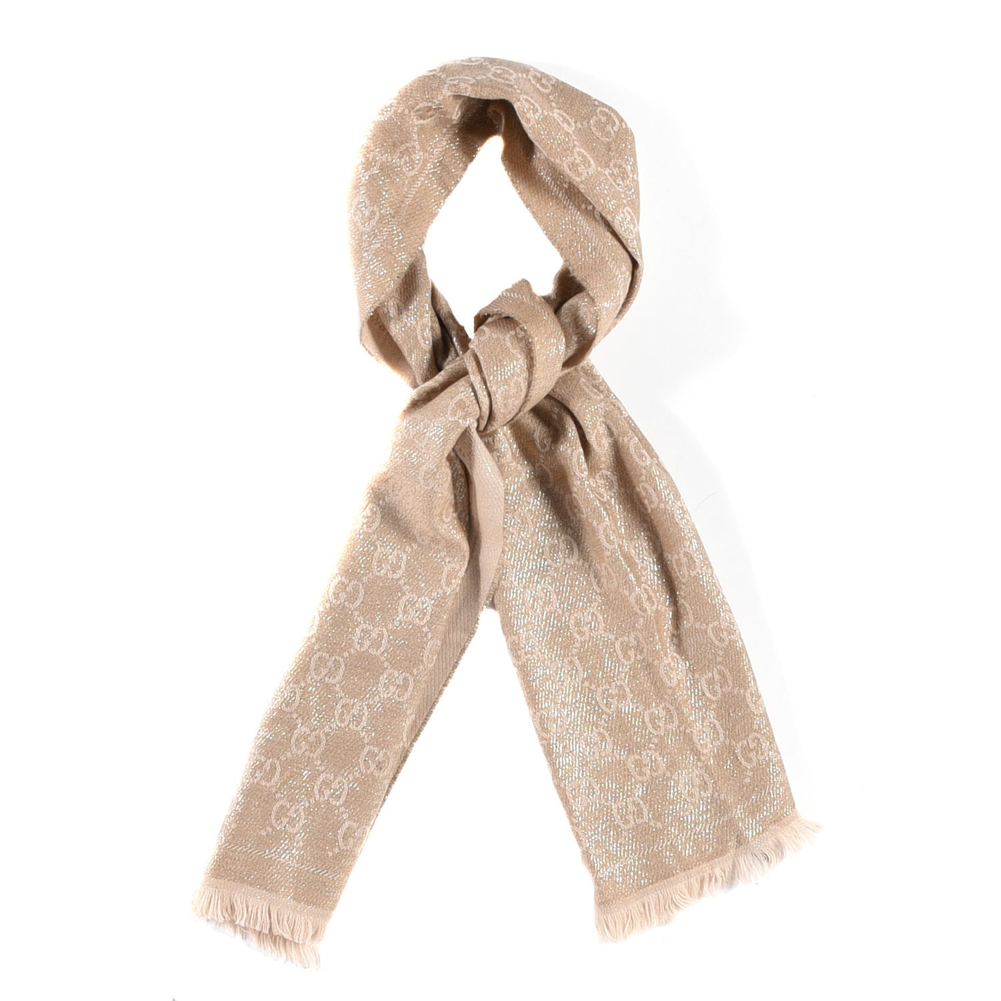 Wool Viscose Polyamide Monogram Fringe Scarf Natural