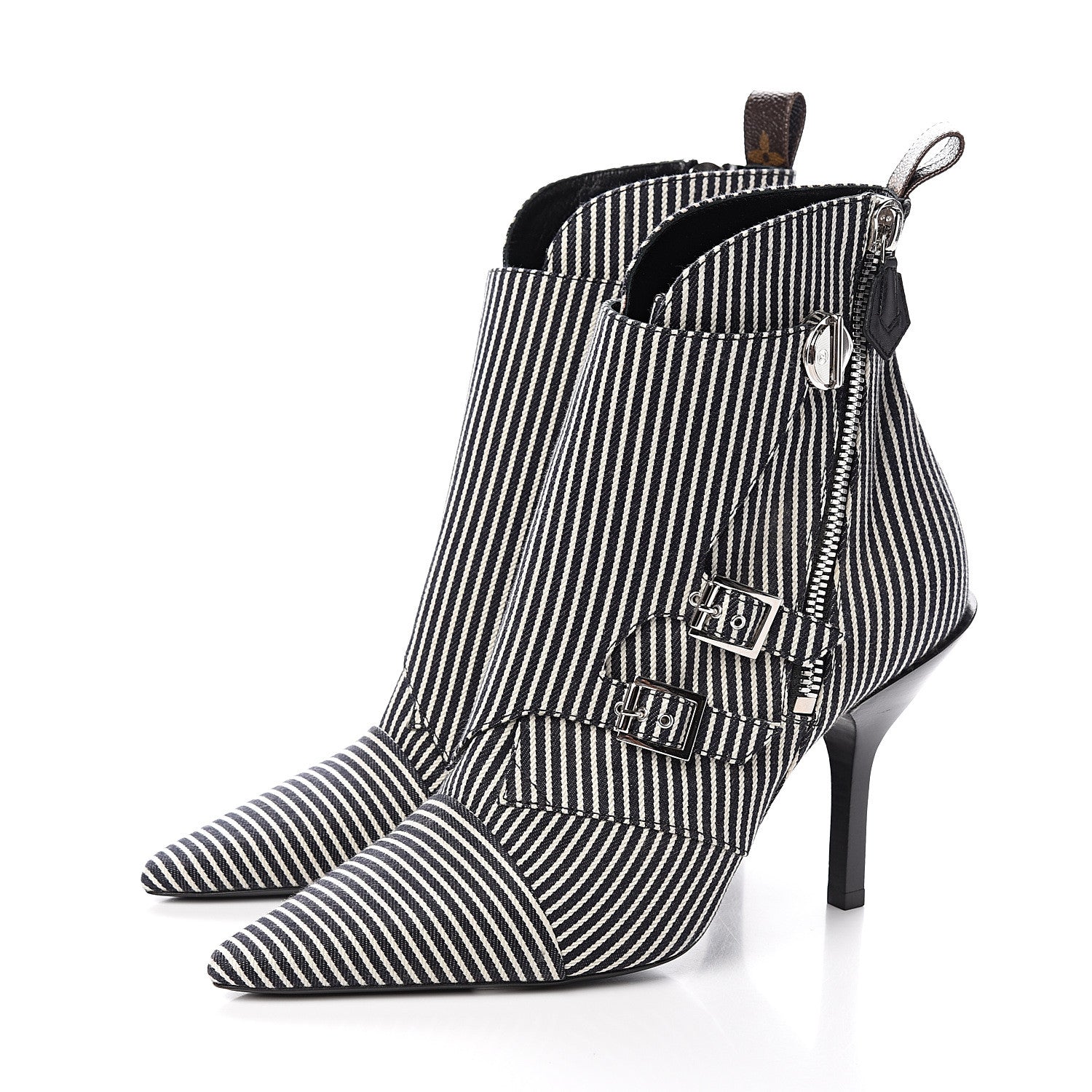 Louis Vuitton Canvas Striped Janet Ankle Boots 41 Black 3 of 8