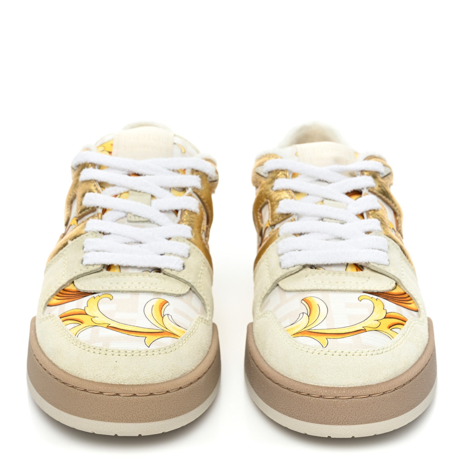 Versace X FENDI Fabric FF Baroque Womens Fendace Match Sneakers 39 Gold Multicolor 2 of 8