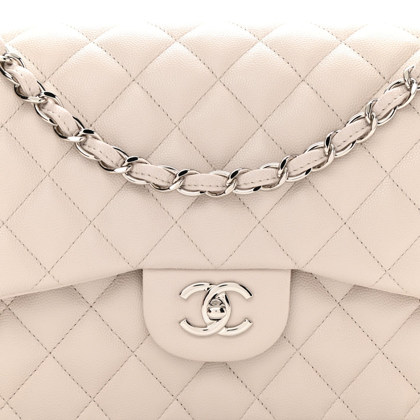 Caviar Quilted Jumbo Double Flap Ivory