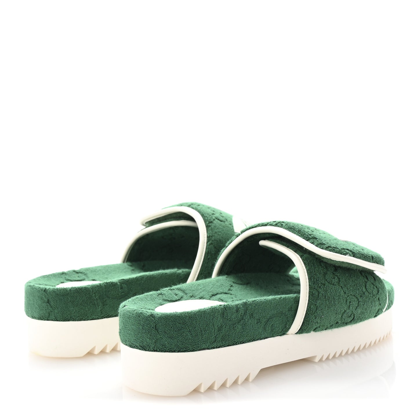 X ADIDAS Terry Cloth Trefoil GG Monogram Mens Platform Sandals 43 Green