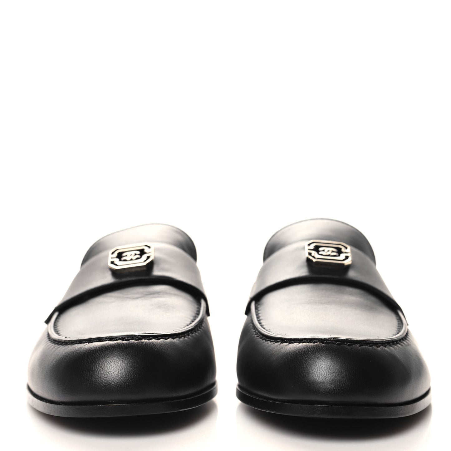 Lambskin Enamel CC Moccasin Loafers 40.5 Black