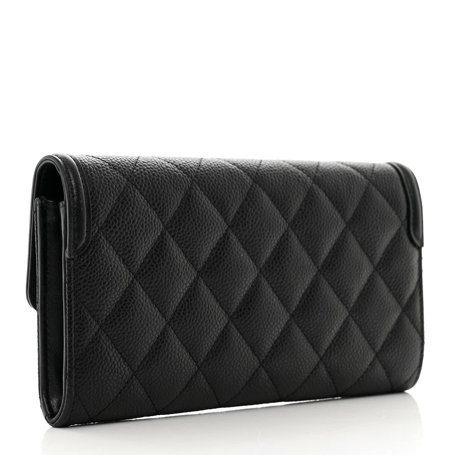 Caviar Quilted Filigree Large Gusset Flap Wallet Black