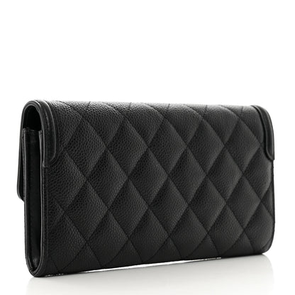 Chanel Caviar Quilted Filigree Large Gusset Flap Wallet Black 3 of 8