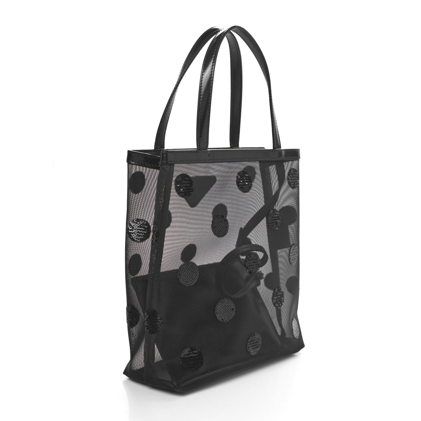 Mesh Sequin Polka-Dot Small Tote Bag Black