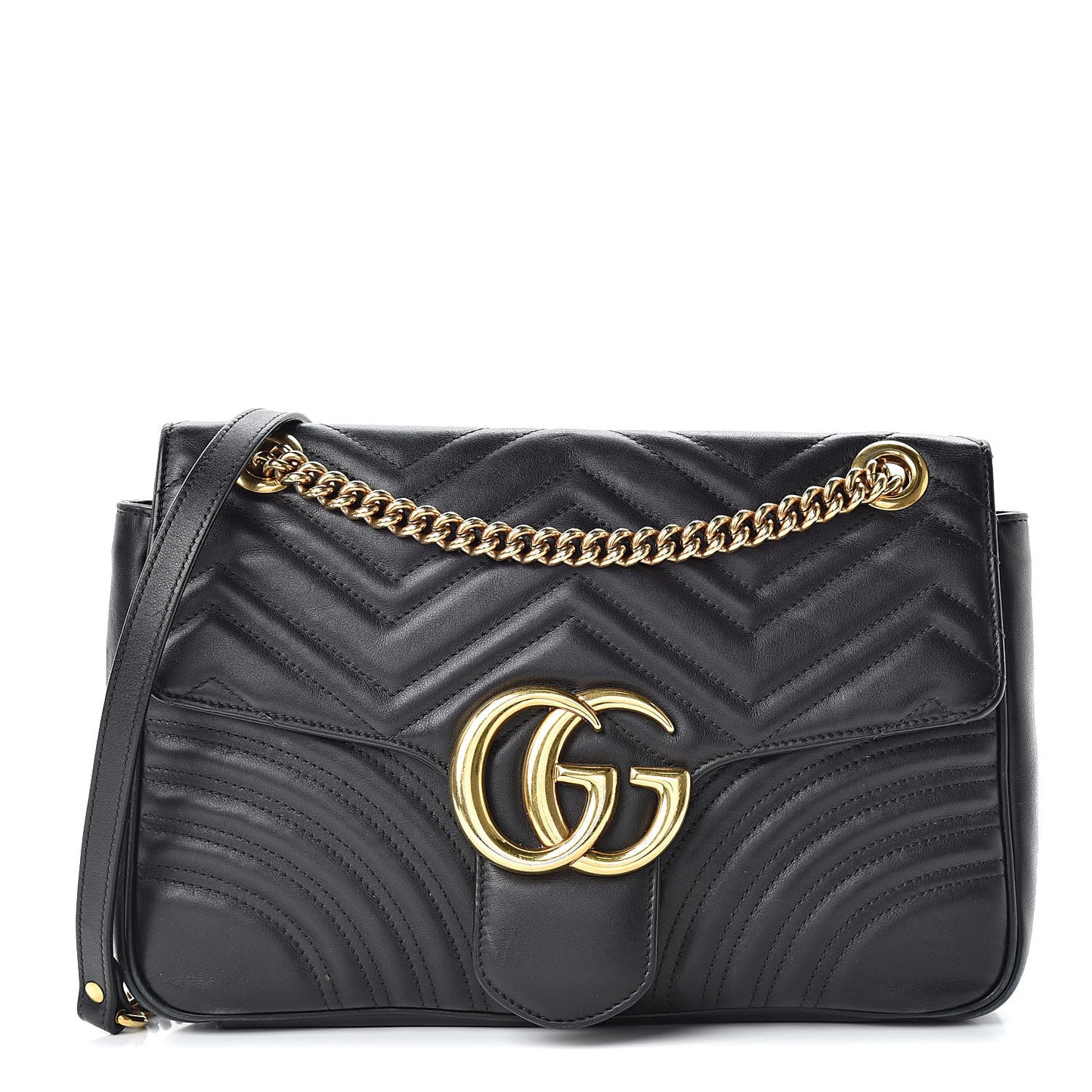 Calfskin Matelasse Medium GG Marmont Shoulder Bag Black