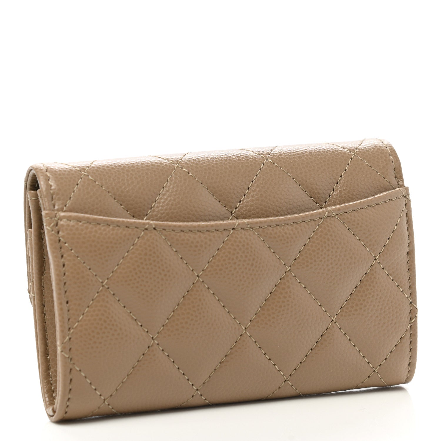 Chanel Caviar Quilted Flap Card Holder Wallet Beige 3 of 9