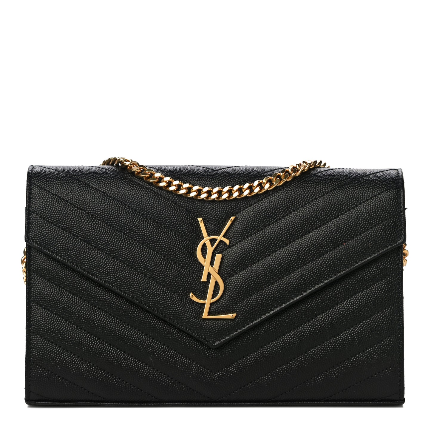 Grain De Poudre Matelasse Chevron Monogram Chain Wallet Black